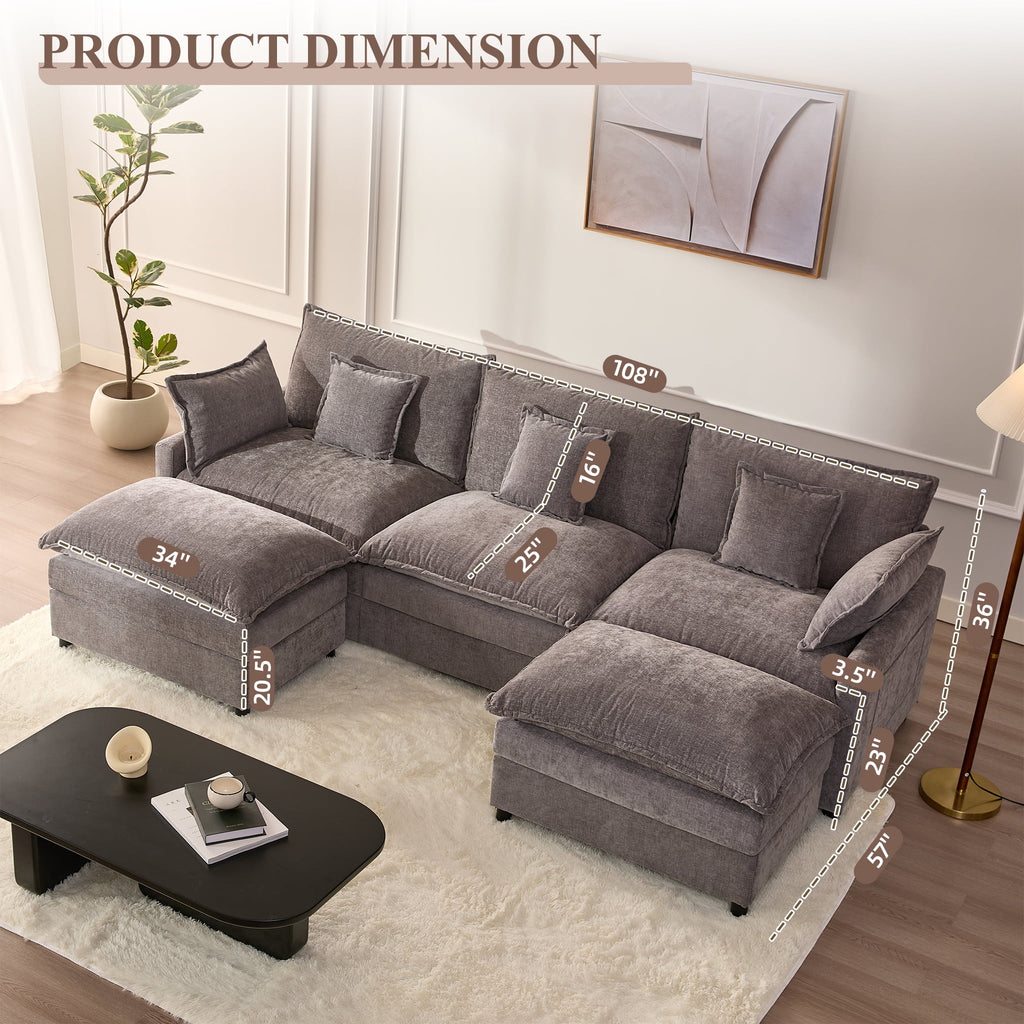 LAKPS 3-Seat Sectional Sofa Couch, Cloud-Style Deep Seating Sleeper Sofa with Included Throw Pillows, Linen Upholstery, Modern Living Room Sofa, Cream White