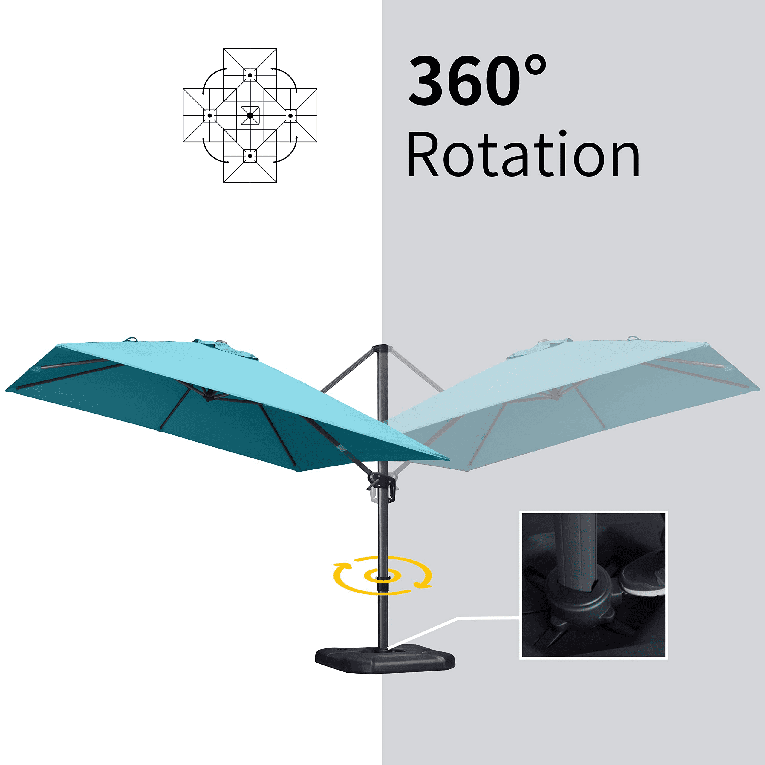 PURPLE LEAF 10x10 Ft Cantilever Umbrella Square Outdoor Patio Umbrella Large Offset Hanging Umbrella Aluminum Umbrella with 360°Rotation Adjustable Garden Pool Umbrella,Gray