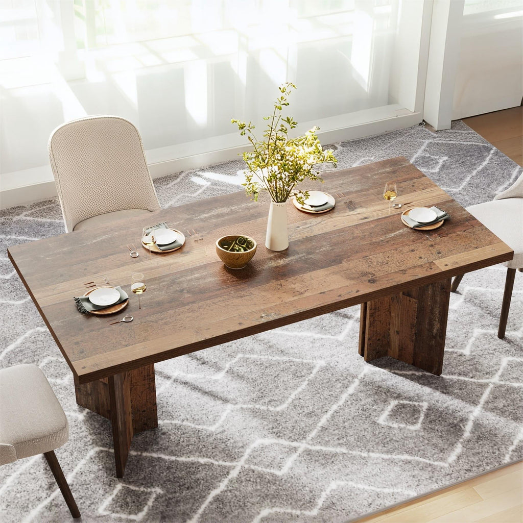 Fnova 63 Rectangular Modern Dining Table, Wooden Modern Kitchen Table for 6 People for Dining Room, Warm Brown (Chairs Not Included)