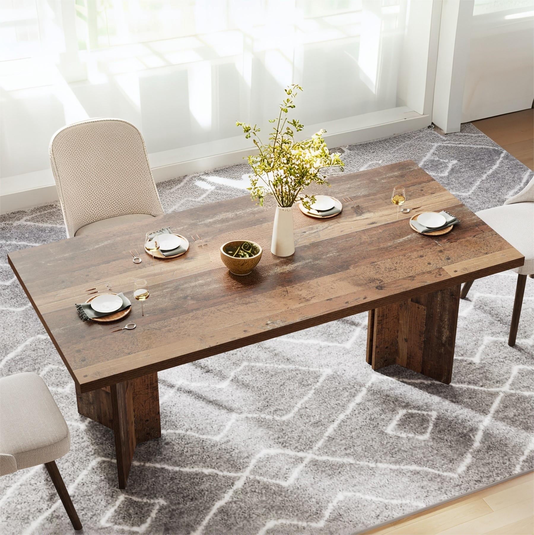 Fnova 63 Rectangular Modern Dining Table, Wooden Modern Kitchen Table for 6 People for Dining Room, Warm Brown (Chairs Not Included)
