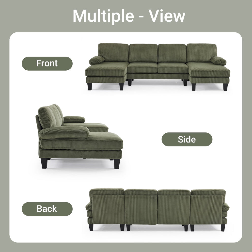 Ktaxon U-Shaped Sectional Sofa, 111  Chenille Couch, 4 Seat Lounge Sleeper with Double Chaise for Living Room Black