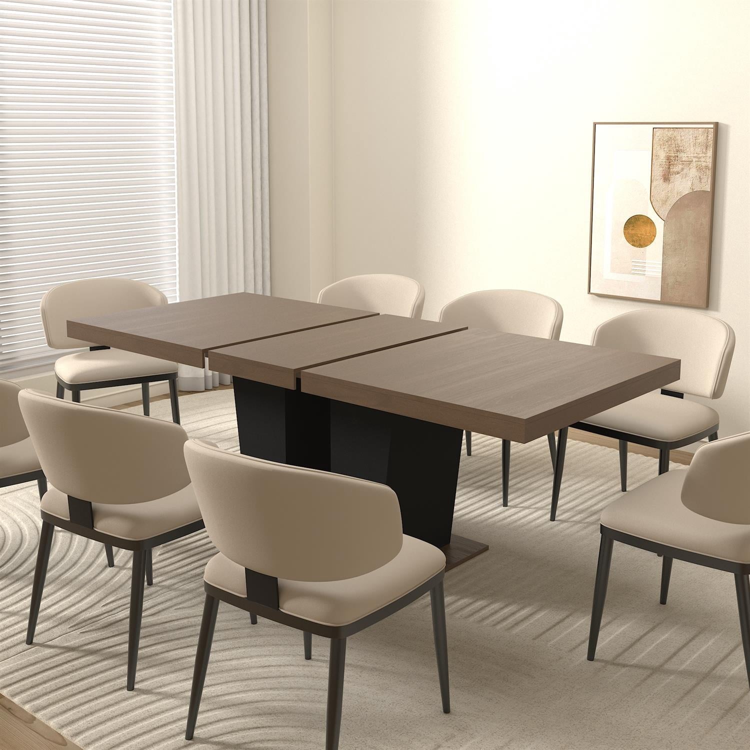 Spaco 78 Expandable Dining Table for 4-10 People with Double Sturdy Pedestal Base, Modern Rectangle Dining Table for Kitchen, Dining Room, Black