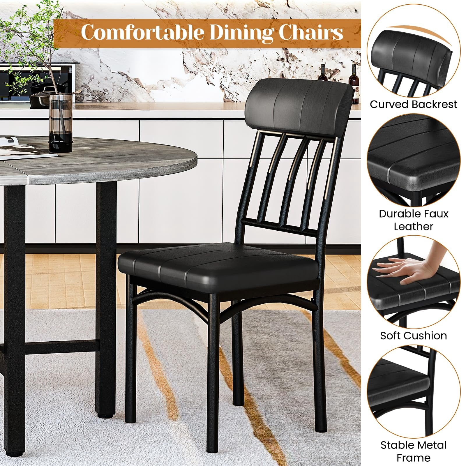 MOOSENG Round Dining Table Set for 4,Faux Marble Circle Dining Table Set with Chairs,Modern Kitchen Table and Chairs Set for 4,Round Dinner Table & Chair Set for Small Space