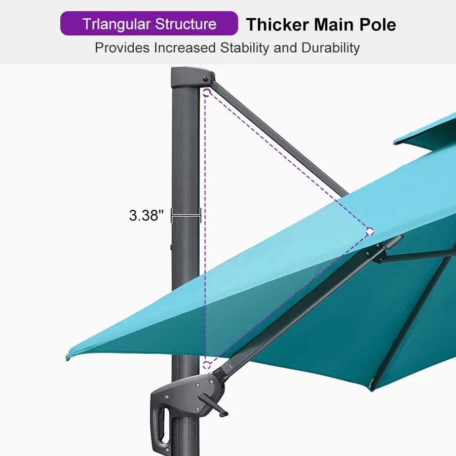 PURPLE LEAF Cantilever Umbrellas 12FT Square Large Patio Umbrella Offset Umbrella with 360°Rotation Tilting And Hanging Double Top, Grey