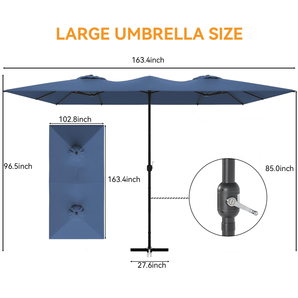 ALAULM 10 Piece Patio Dining Set w/14FT Umbrella, Metal Outdoor Furniture Set w/Rectangular table, 6 Fixed Chairs and 2 swivel rocking chairs for Patio, Backyard, Garden, Poolside（Grey）