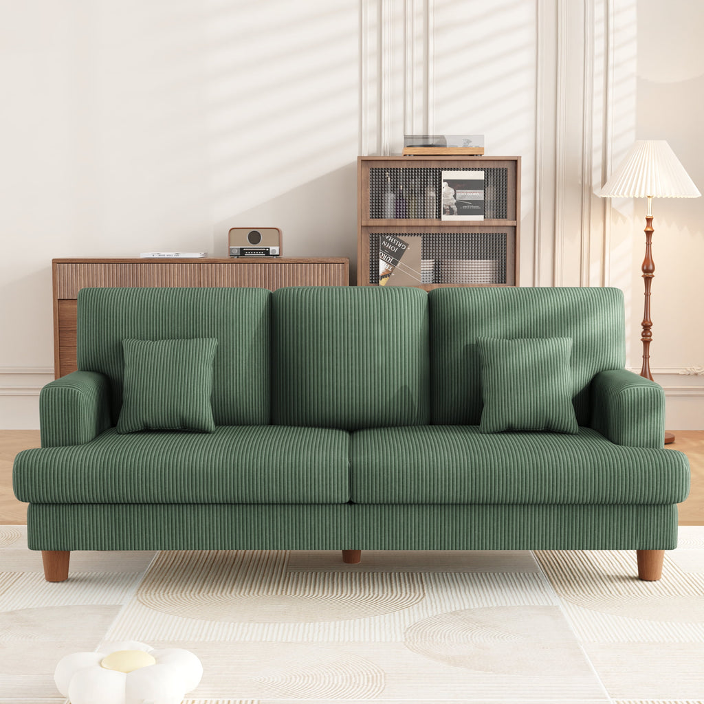 AAQZ 87 Corduroy Sofa Couch for Living Room, 3 Seater Deep Seat Comfy Couch in a Box, 2 Cushions, 2 Pillows Tool-Free Setup,Gray