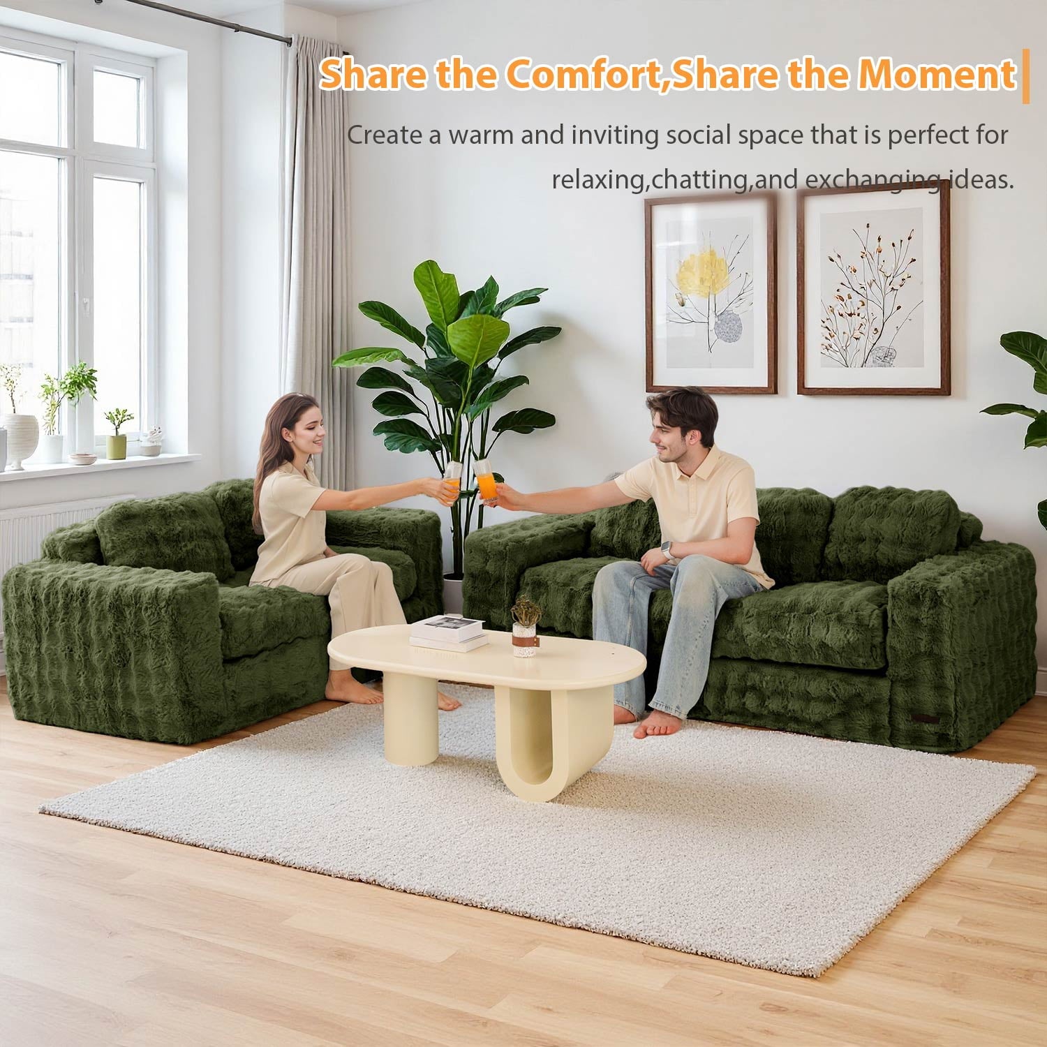 GOODONE Bean Bag Chair Sofa,Giant Loveseat Bubbled Boneless Couch,Modern Soft Comfy Plush Lazy Sofa for Living Room and Apartments,No Assembly Required,Beige