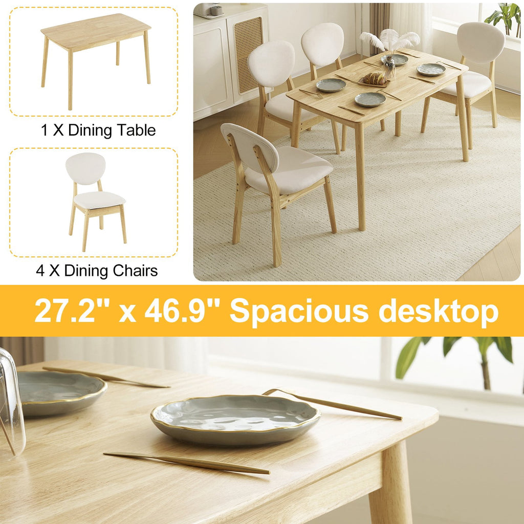 Ktaxon Dining Table Set for 4 Solid Wood Dinner Table with Padded Chairs for Home Kitchen Restaurant 47 Wood Color