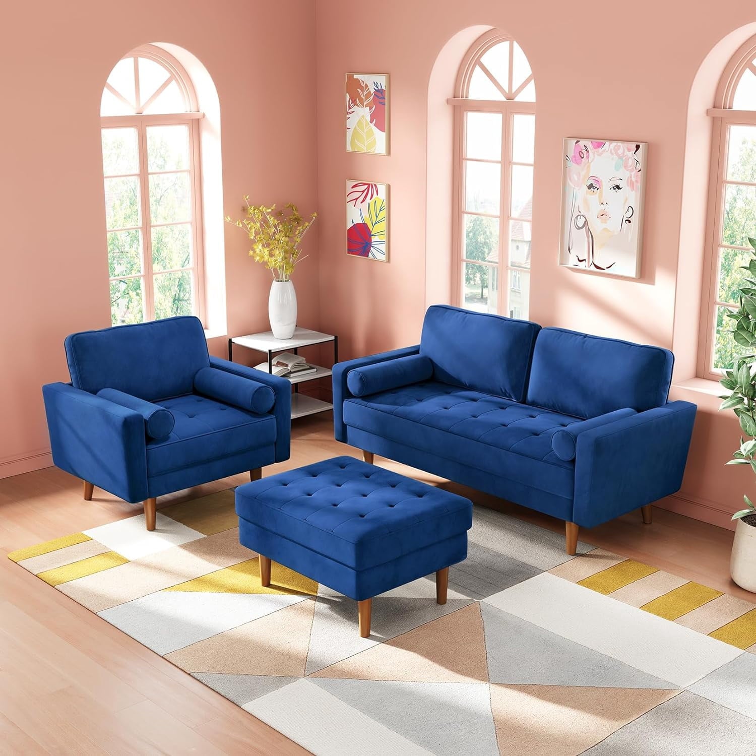 Neche Sofa for Living Room,Solid Wood Foot, 2 Seater Small Modern Loveseat Couch in a Box  - Black