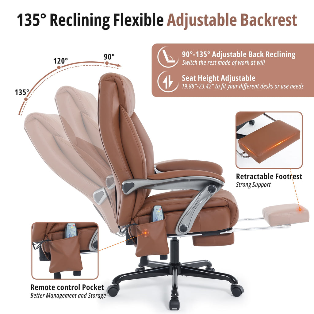 Heated Massage Office Chair with 6 Points Vibration, Reclining Ergonomic Desk Chair with Footrest for Extra Comfort, PU Leather High Back Executive Computer Chair, Thick Padded Massage Chair