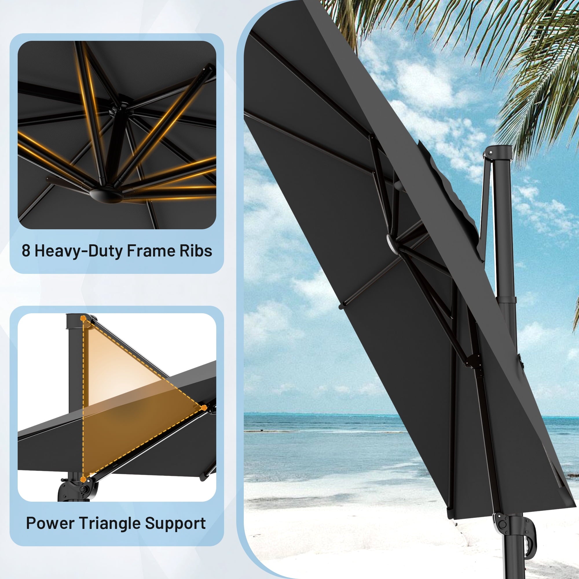 Easthome 10 × 10FT Square Cantilever Patio Umbrella, 360° Rotating Offset Umbrella with Crank, 8 ribs, Outdoor Hanging Roman Umbrella for Garden Deck Backyard, Red