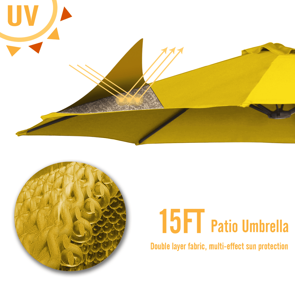 AECOJOY 10x10ft Outdoor Cantilever Patio Umbrella with Base, 360° Tilt & Rotate, Beige