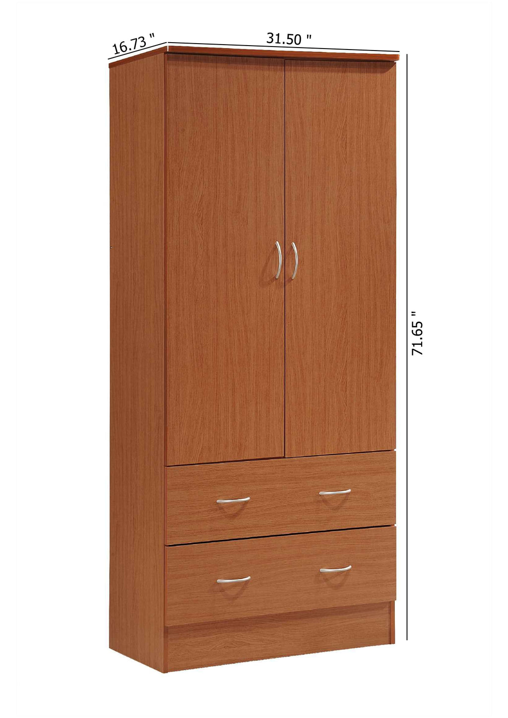Hodedah 2-Door Armoire with 2-Drawers and Clothing Rod in Black