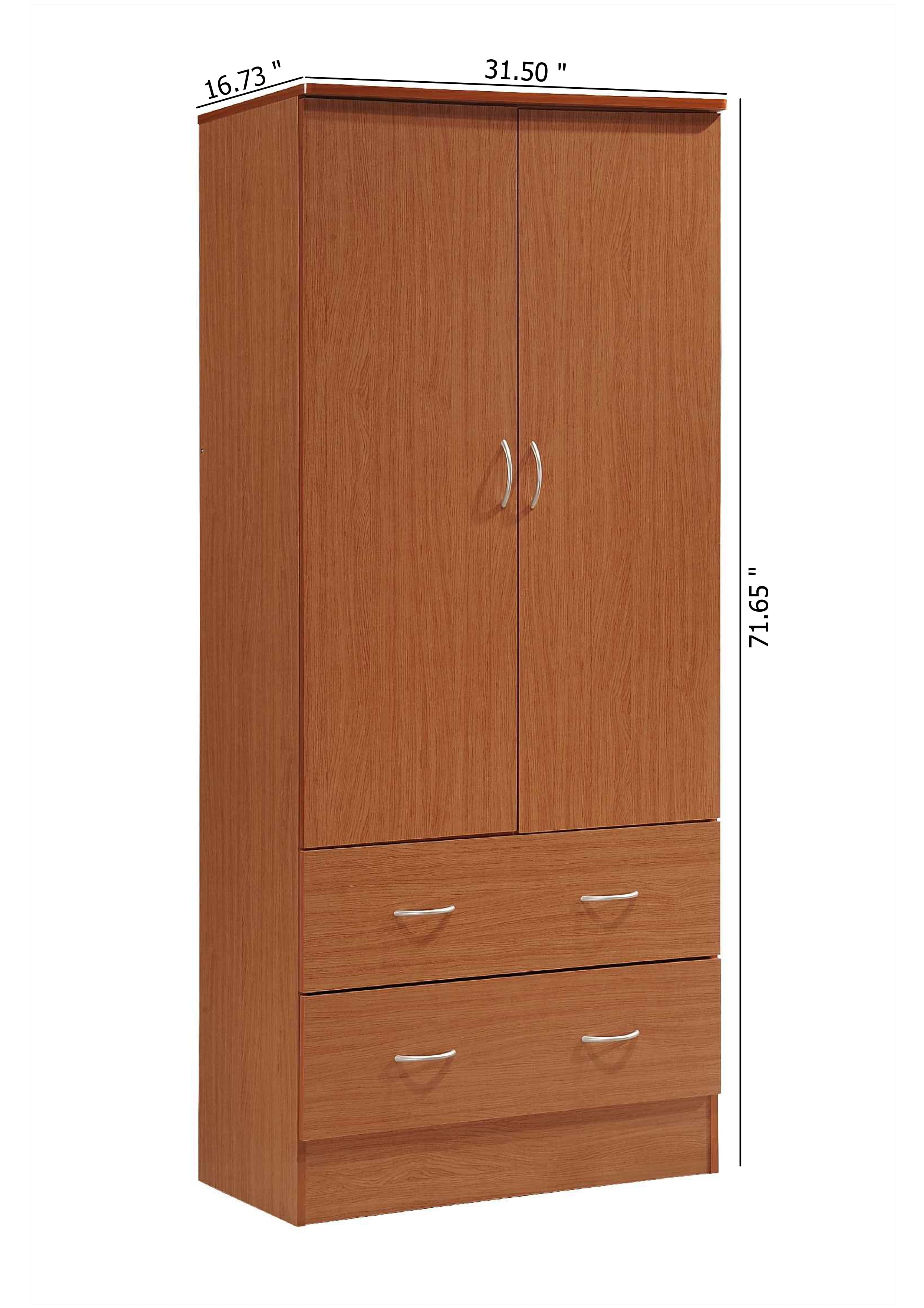 Hodedah 2-Door Armoire with 2-Drawers and Clothing Rod in Black
