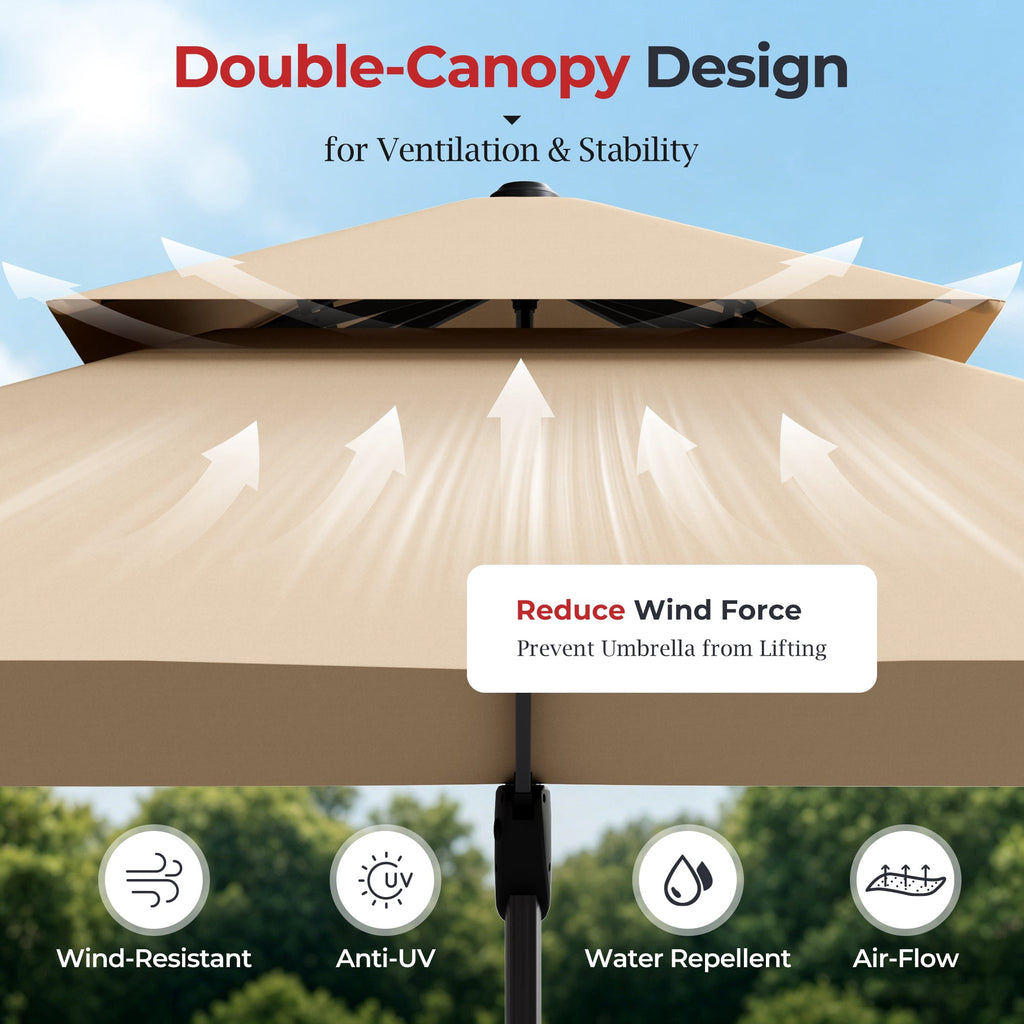 Alpha Joy 12x9ft Outdoor Patio Umbrella Large Rectangle Offset Cantilever Double Umbrella with 360°Rotation, Beige