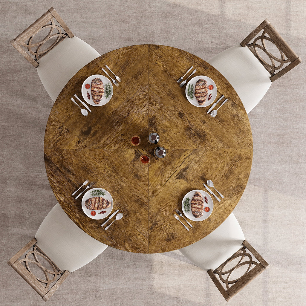 47'' Round Large Dining Table Set for 4 to 6,Mid Century Wood Dinner Table with Wide Tabletop and Cross Base,Dining Room Table for Home Dining Room or Living Room (No Chairs)