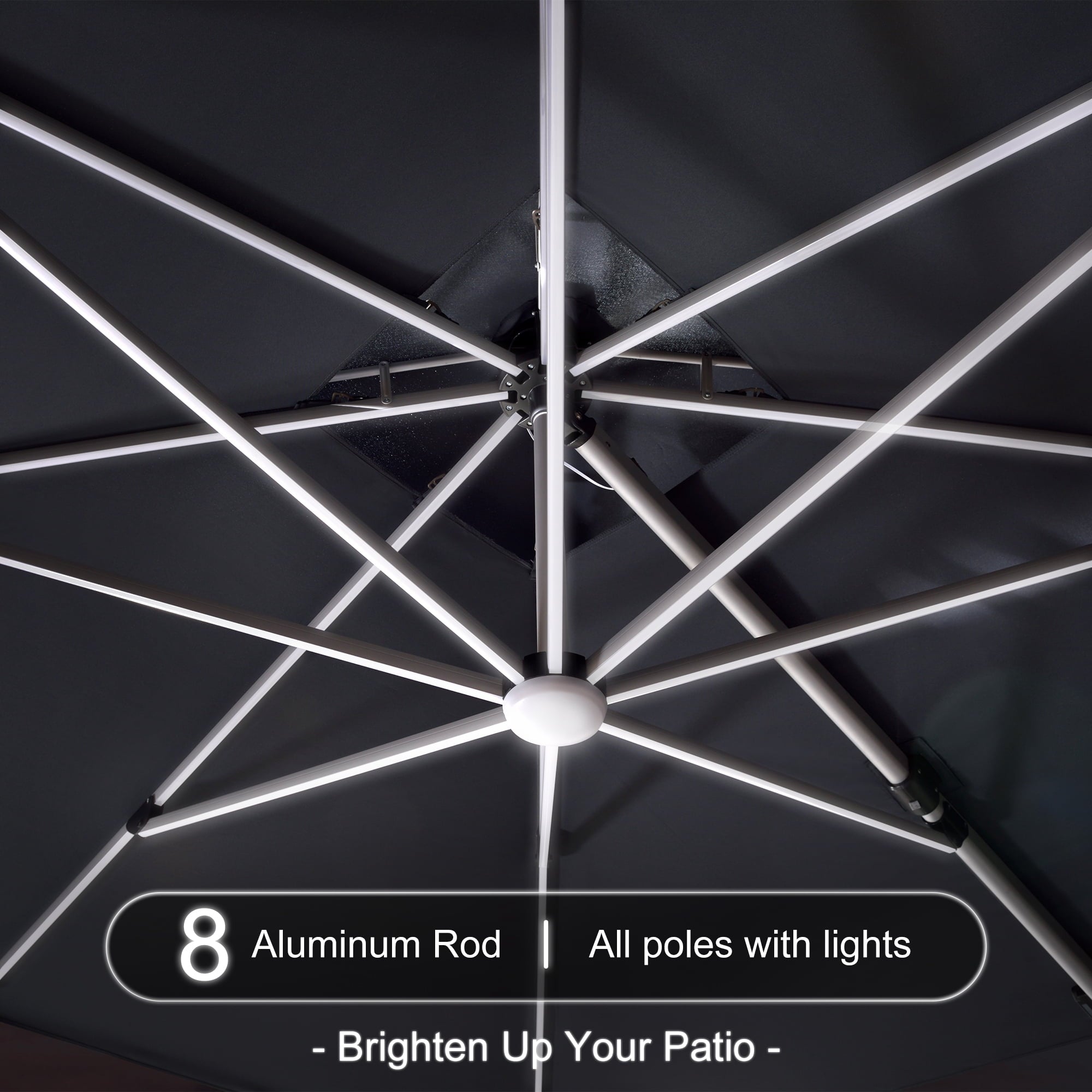 PURPLE LEAF 9 x 12FT Deluxe Rectangle Solar Powered LED Patio Umbrella with Base, Large Offset Cantilever Umbrella with 360° Rotation, Navy Blue