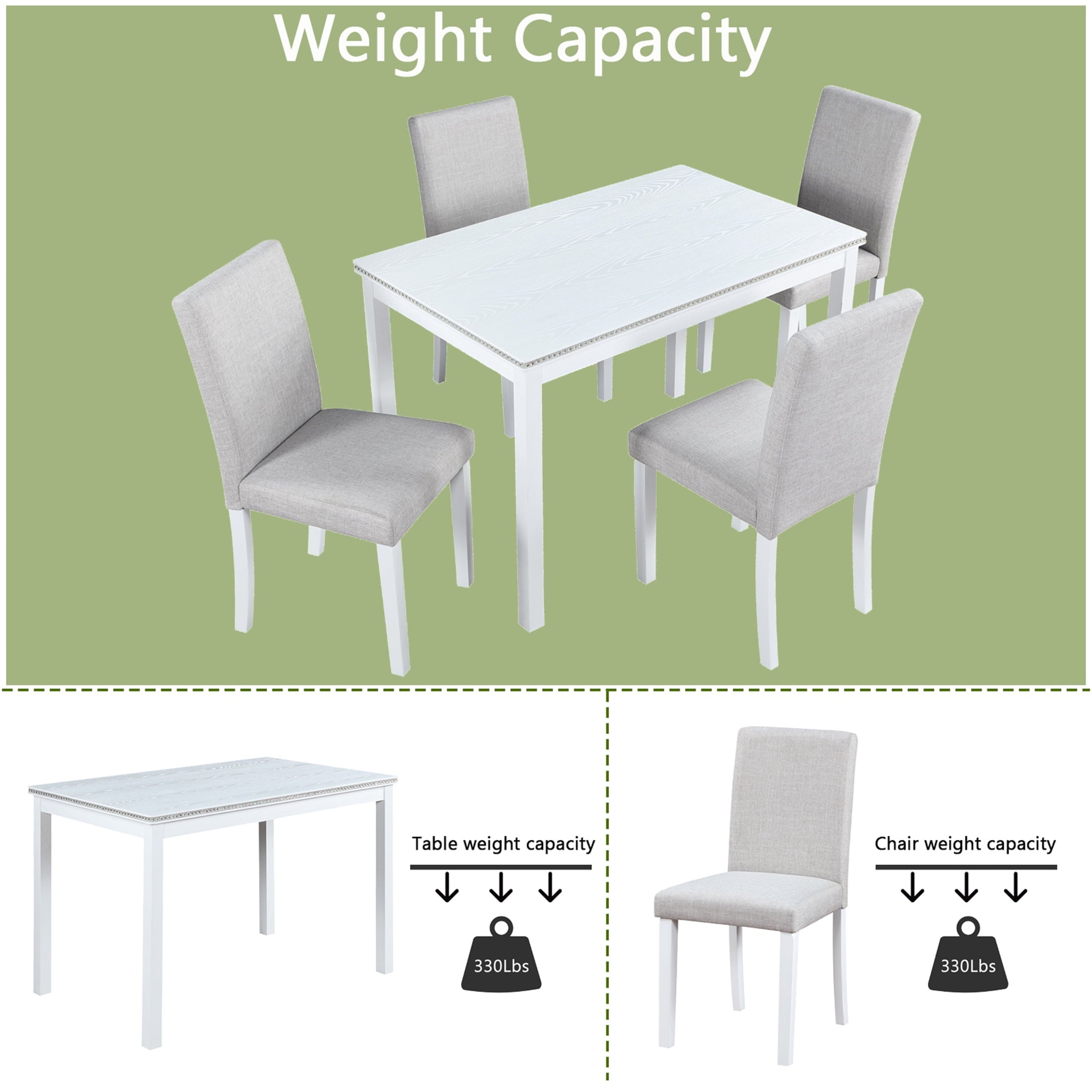 UHOMEPRO 5 Piece Dining Table Set, Modern Dining Table Sets with Rectangular Table and 4 Fabric Upholstered Chairs, Dining Set for Kitchen and Dining Room, White