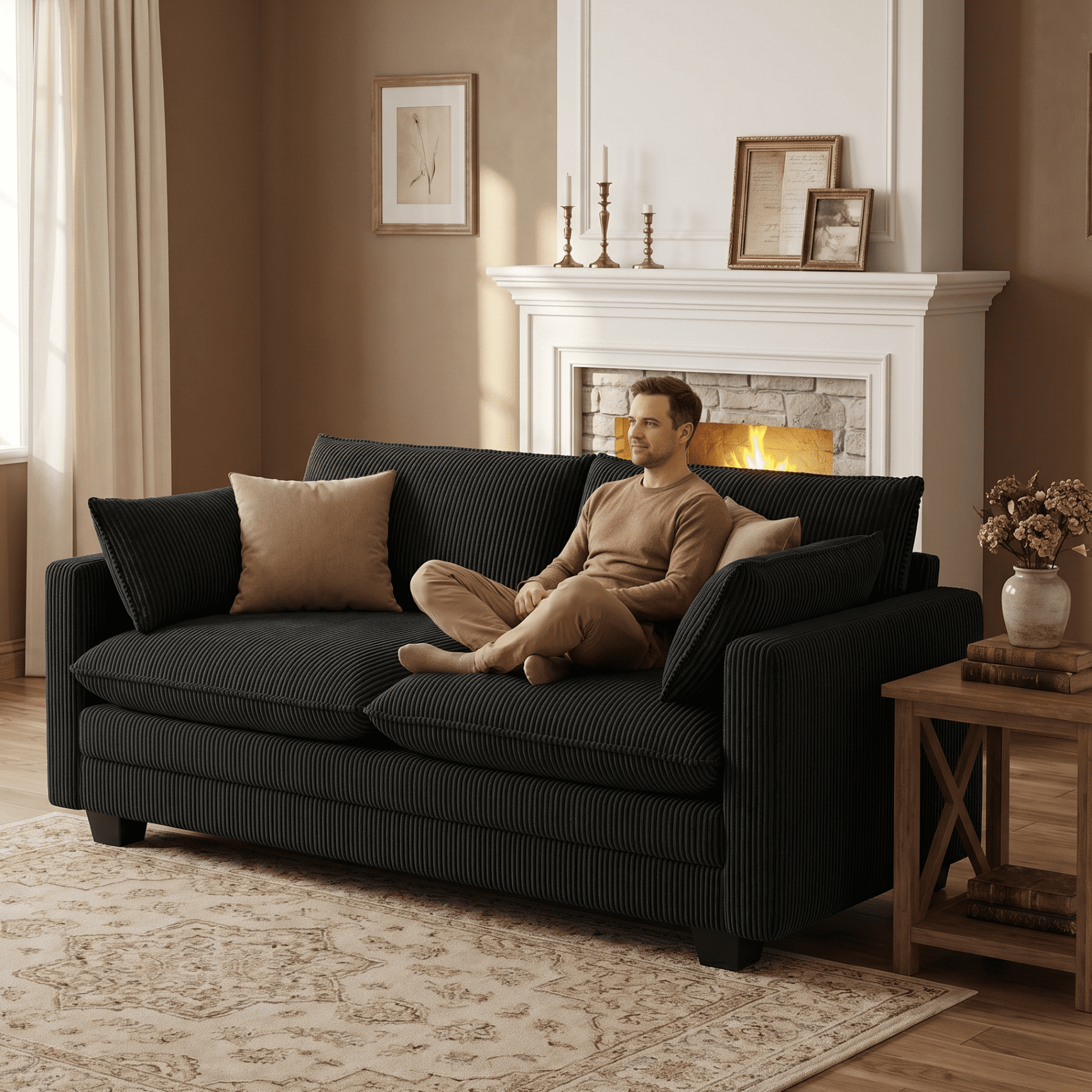 75’’ Cloud Couches for Living Room, Noelse L Shaped Modular Sofa with Deep Seats, 2 Seater Love Seat Couch with Removable Washable Corduroy Fabric for Living Room Bedroom and Apartment, Gray