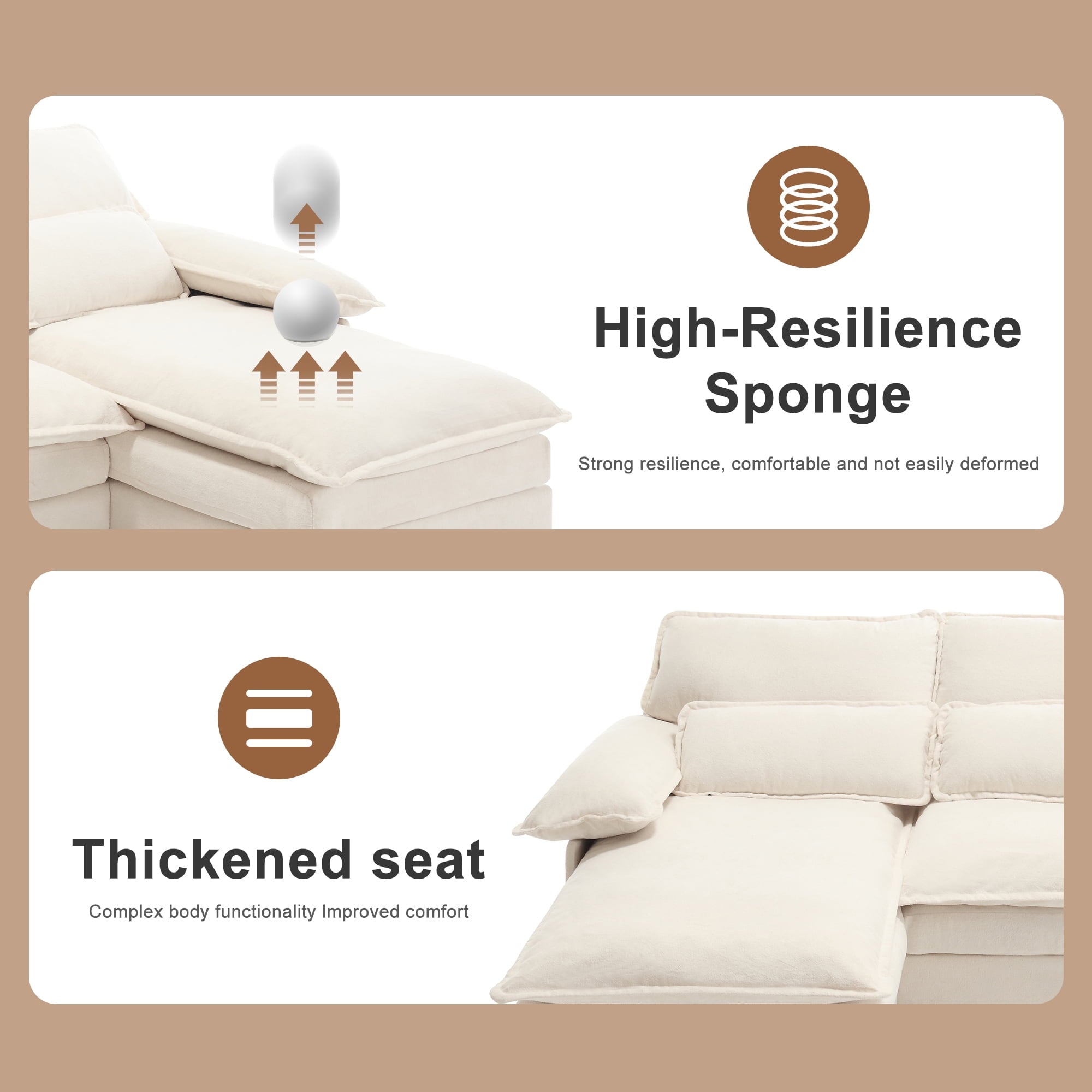 JONPONY109.45 U Shaped Couch,Oversized 4 Seat Sectional with 4 Waist Pillows, Convertible Upholstery Symmetrical Sofá,Sleeper Sofa Couch with Double Chaise Lounge &Memory Foam for Living Room, Beige