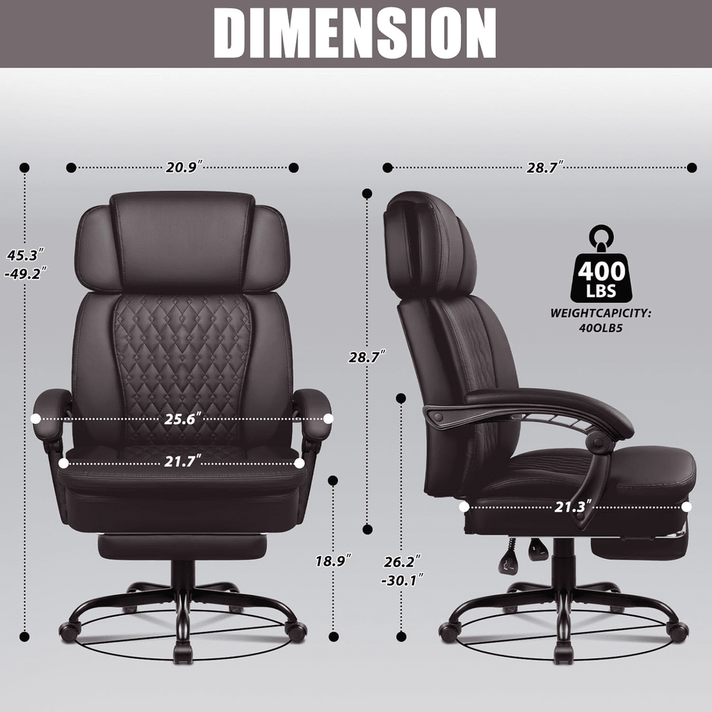BOSSIN 400lbs Executive Office Chair with Foot Rest, Ergonomic Heavy Duty Big and Tall Desk Chair with Adjustable Headrest, High Back PU Leather Comfy Computer Chair