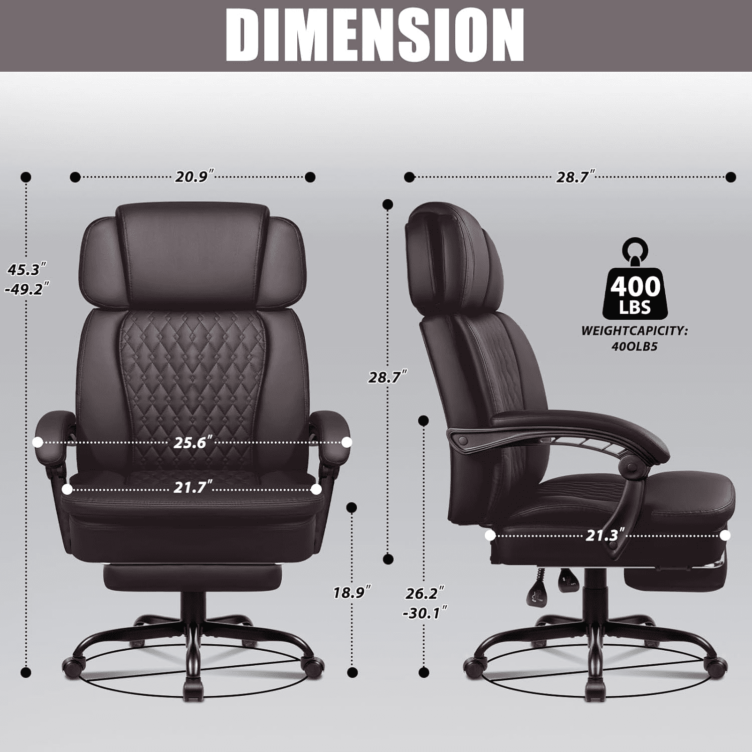 BOSSIN 400lbs Executive Office Chair with Foot Rest, Ergonomic Heavy Duty Big and Tall Desk Chair with Adjustable Headrest, High Back PU Leather Comfy Computer Chair