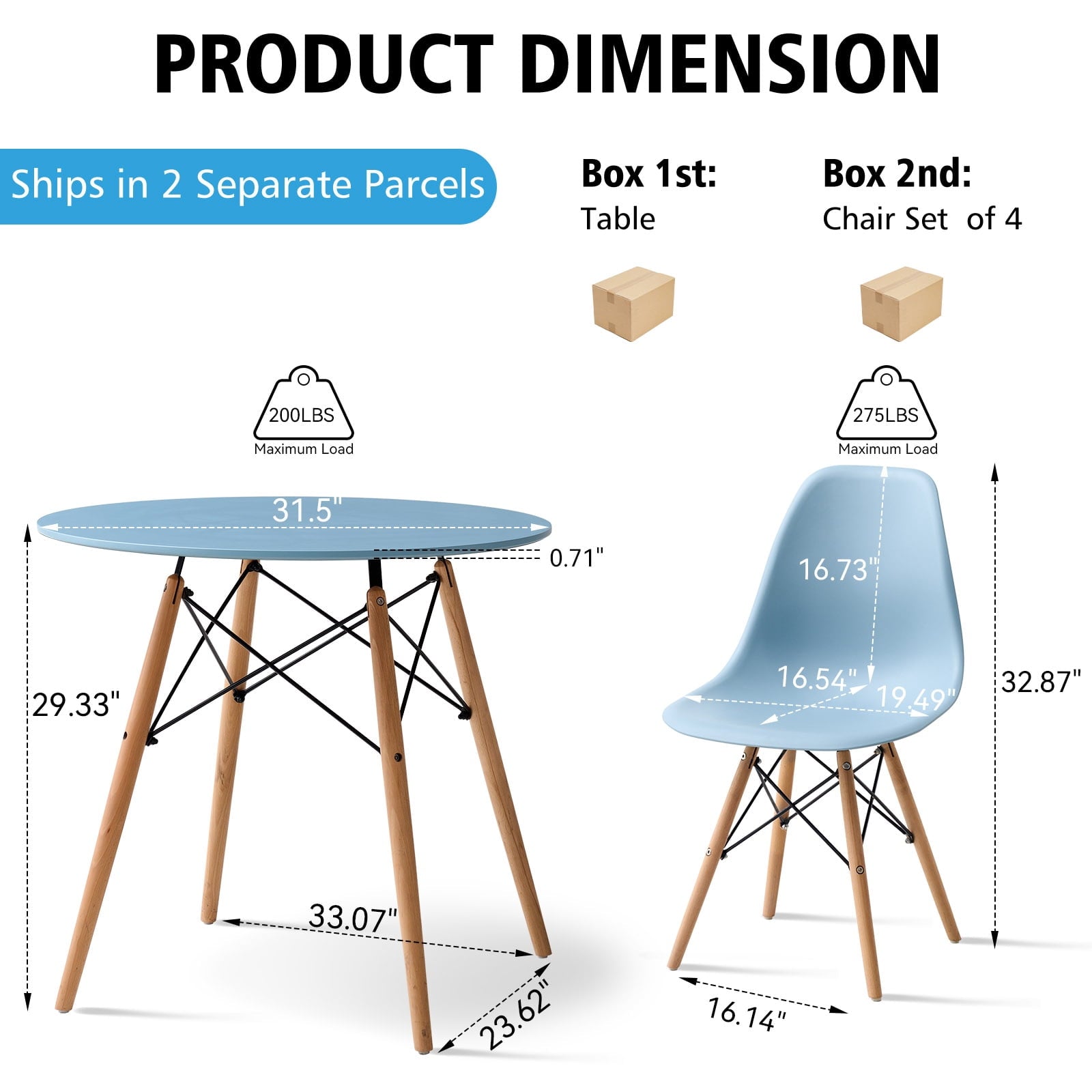 5-Piece 35.5'' Round Dining Table Set for 4, Kitchen Table Chair Set of 4, Mid-Century Modern Dinette Dining Room Table Set Dinner Table for 4 W/Solid Wood Legs, White