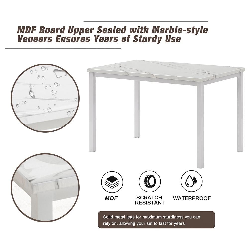 5 Piece Dining Table Set, Modern Faux Marble Tabletop and 4 PU Leather Upholstered Chairs, Rectangle Kitchen Table and Chairs for 4 Persons, Small Dining Set for Bar Dining Room Breakfast Nook