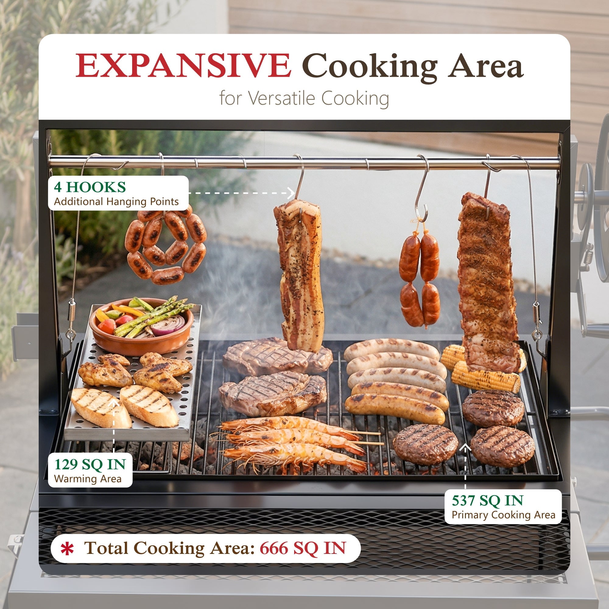 Alpha Joy Argentine Santa Maria Grill 666 SQ.IN. Cooking Area Charcoal & Wood BBQ Grill