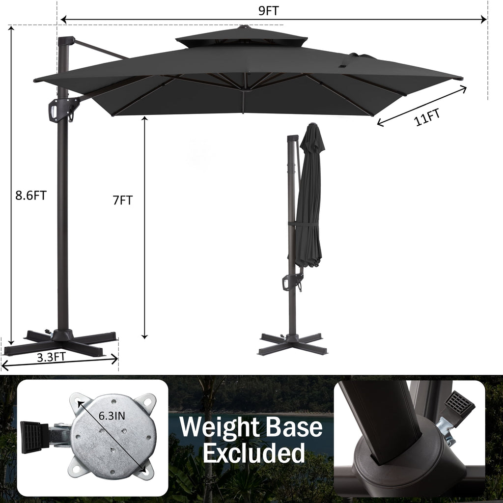 Pellebant 9' X 11' Patio Umbrella Outdoor Rectangle Umbrella Large Cantilever Umbrella Windproof Offset Heavy Duty Sun for Garden Deck Pool Patio