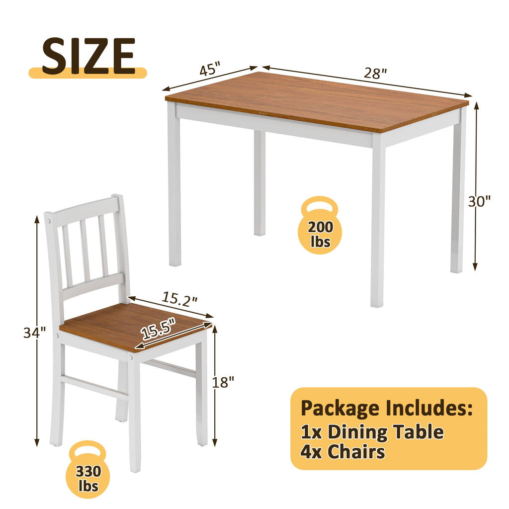 Joywind 5-Piece Solid Wood Dining Set – Rectangular Dining Table with 4 Chairs, Modern Grey Design for Kitchen, Dining Room & Restaurant