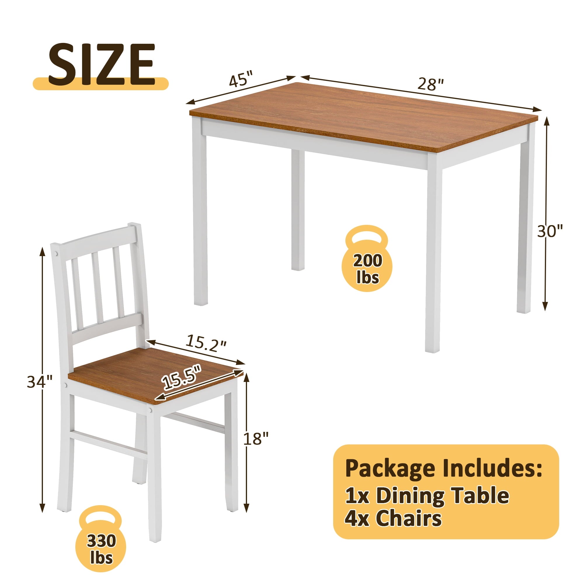 Joywind 5-Piece Solid Wood Dining Set – Rectangular Dining Table with 4 Chairs, Modern Grey Design for Kitchen, Dining Room & Restaurant