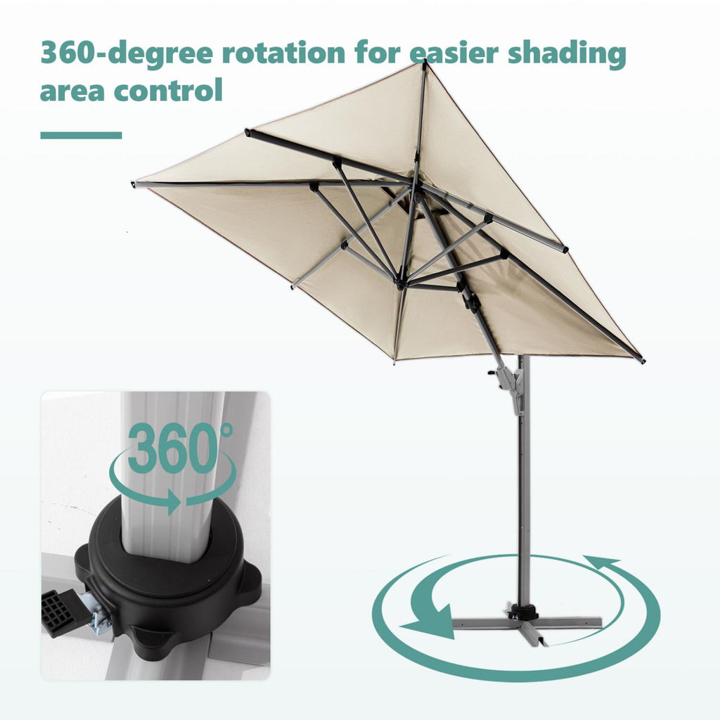 COSIEST 10FT Cream Double Top Cantilever Outdoor Umbrellas, Large Square Windproof Patio Umbrella for Garden, Deck, Pool