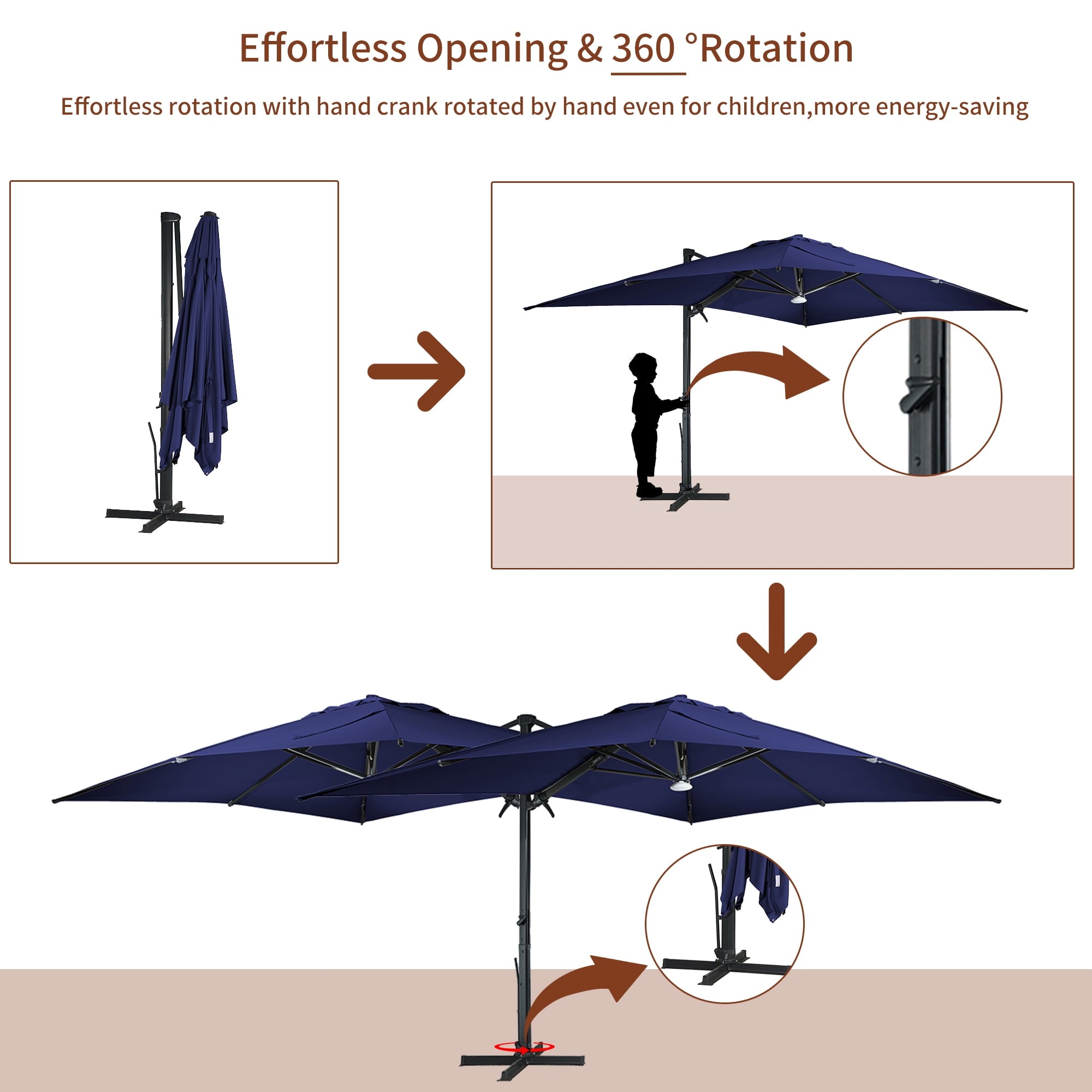 Mondawe 10x10ft Patio Umbrella Outdoor Square Large Cantilever Windproof Offset and Heavy Duty Sun Umbrella for Garden Deck Pool, Red