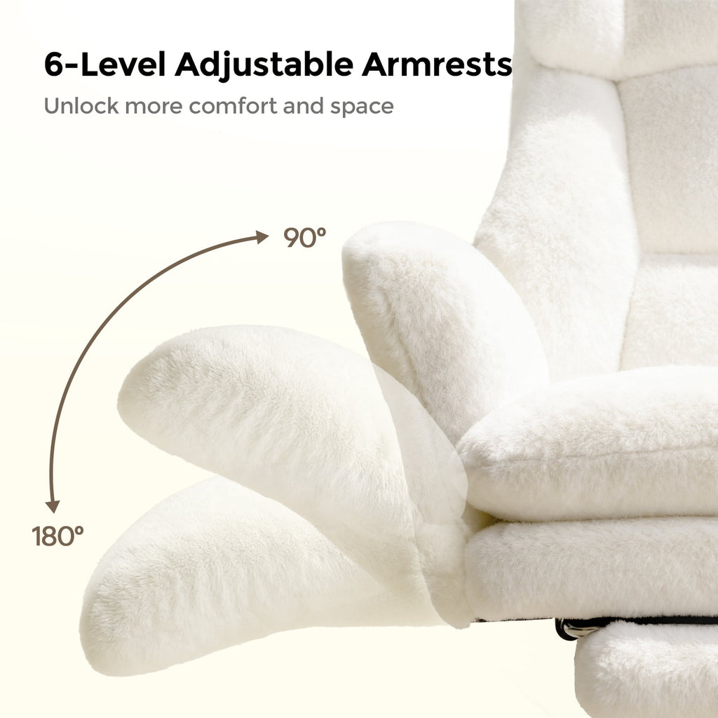 Patbrela Big and Tall Office Chair, Cloud Plush Swivel Desk Chair with 6-Level Adjustable Armrests, Home Ergonomic Executive Office Chair for Work, Gaming, Beige