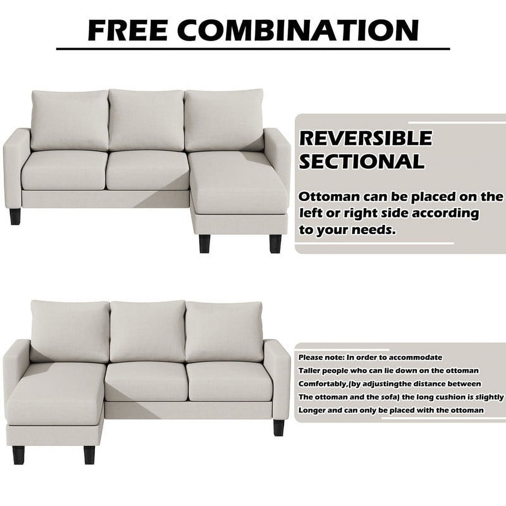 Homall Convertible Sectional Sofa Couch, Modern Linen Fabric L-Shaped Couch 3-Seat Sofa Sectional with Reversible Chaise for Small Living Room, Apartment and Small Space, Light Gray