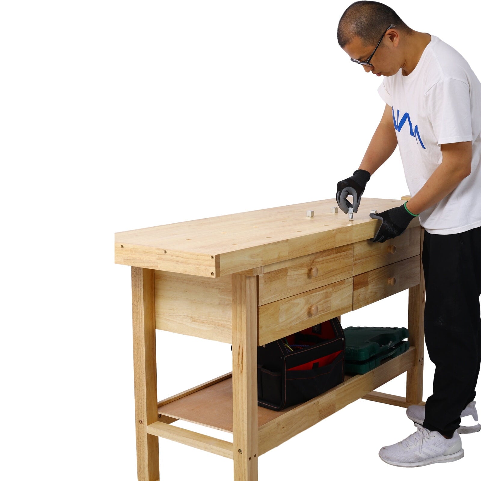 55-Inch Wood Workbench - Wooden Workbench for Garage Workshop and Home,