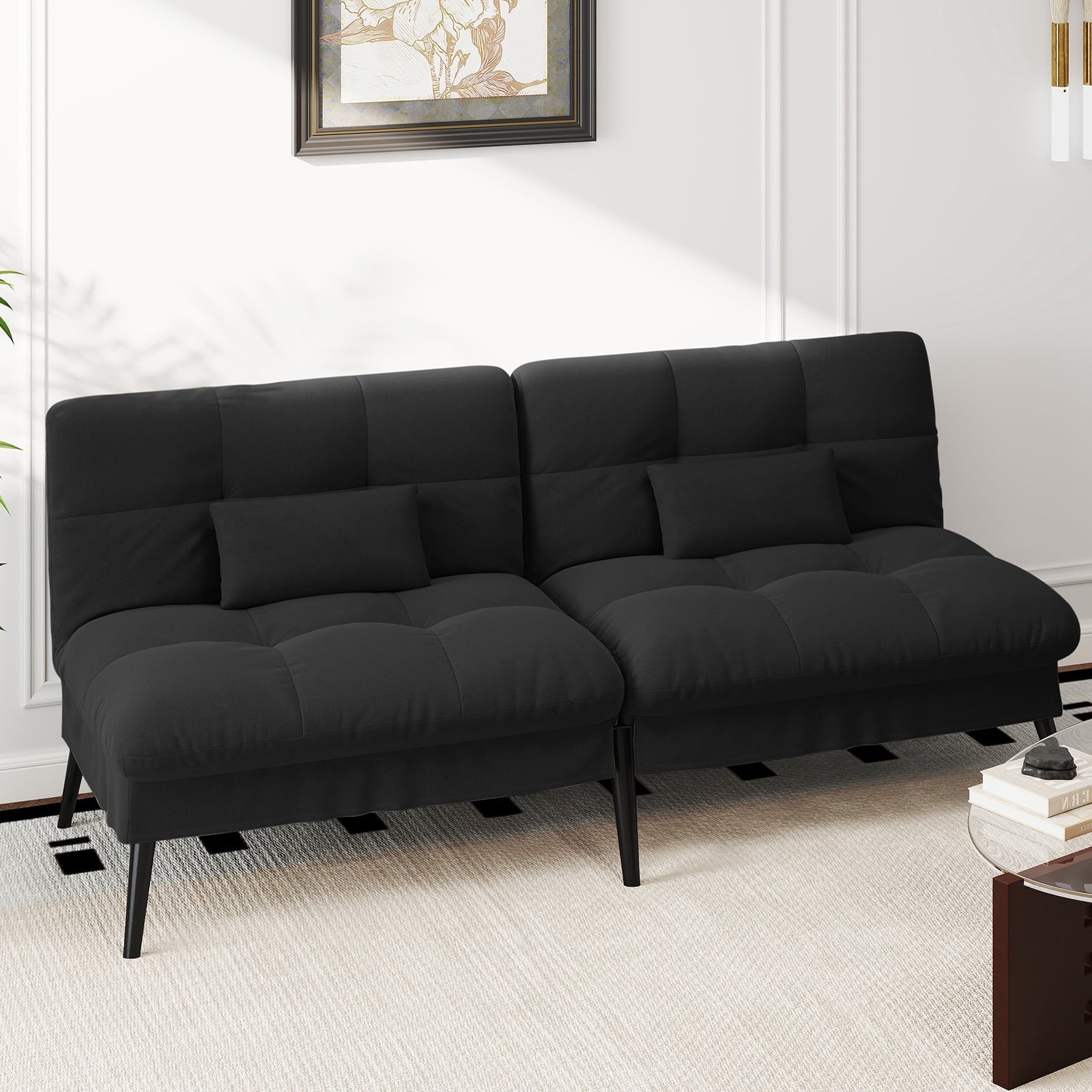 CloudRest Pro 72 Modern Convertible Futon Sofa Bed, Upholstered Futon Couch with 5 Adjustable Backrest Angles,Suitable for Apartment,Living Room,Black