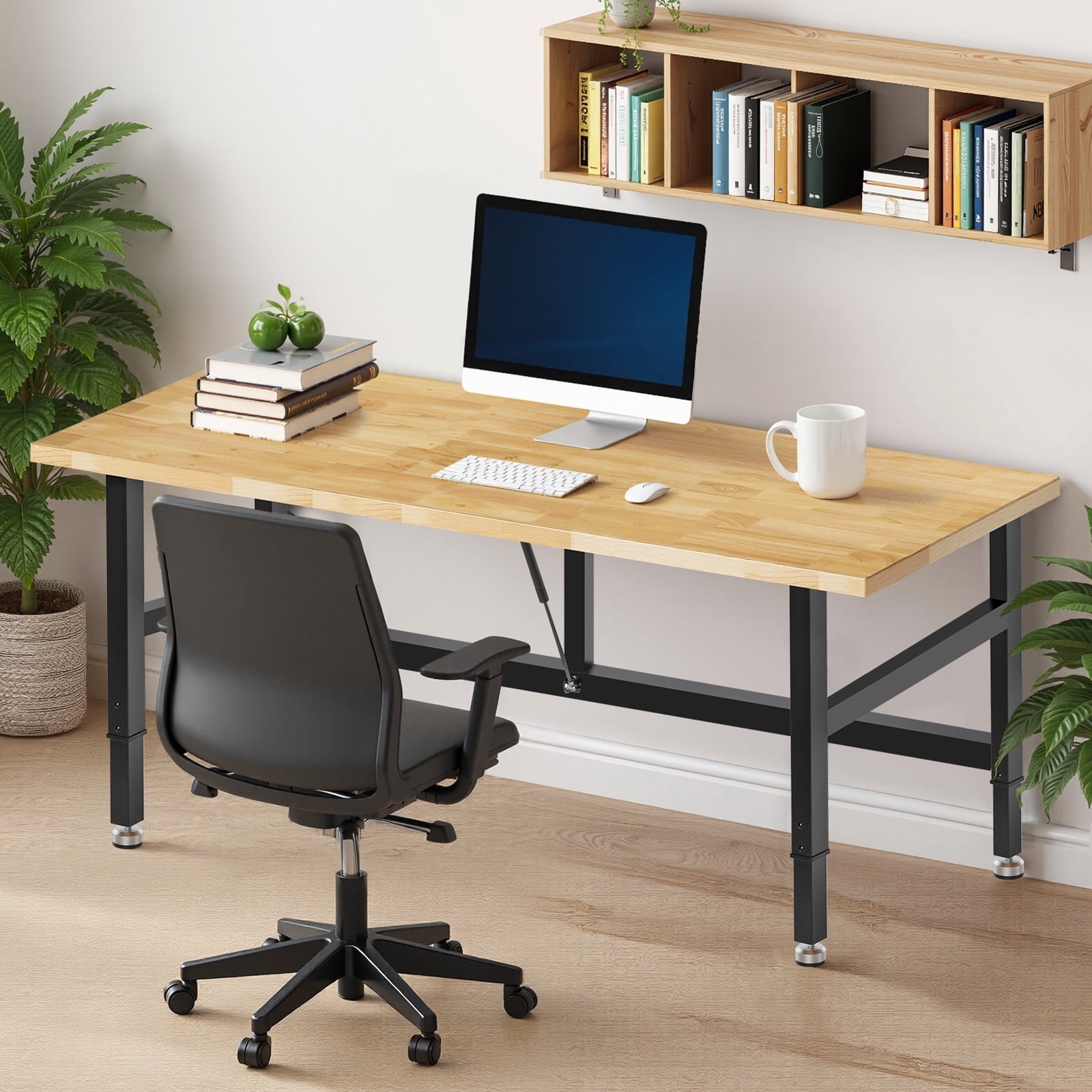 MUWOOD 48-inch Folding Workbench with Adjustable Height, Wood Worktop, Rubberwood, 2000 LBS Capacity Heavy Duty for Workshop, Garage, Office, Home
