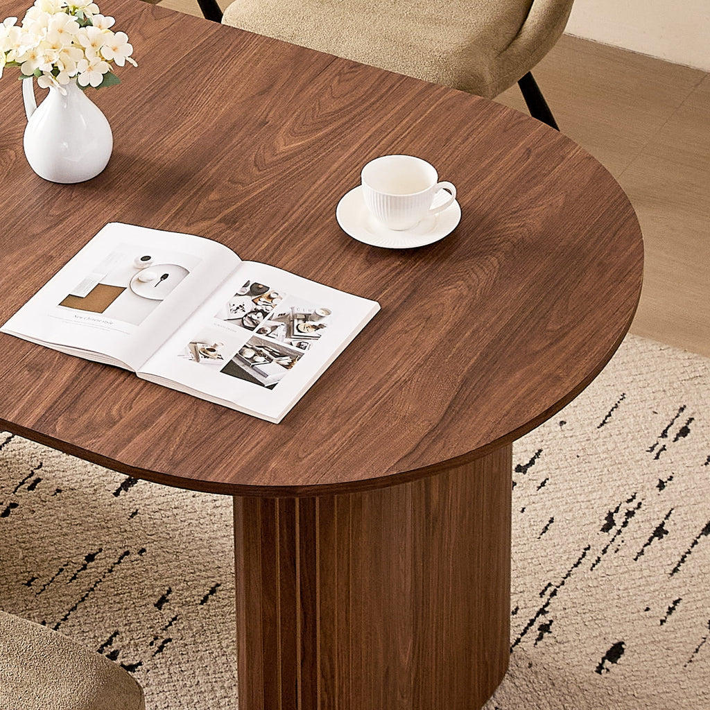 71 Natural Large Dining Table Set for 4 Modern Kitchen Table with Beige Boucle Upholstered Kitchen Chairs Set of 4