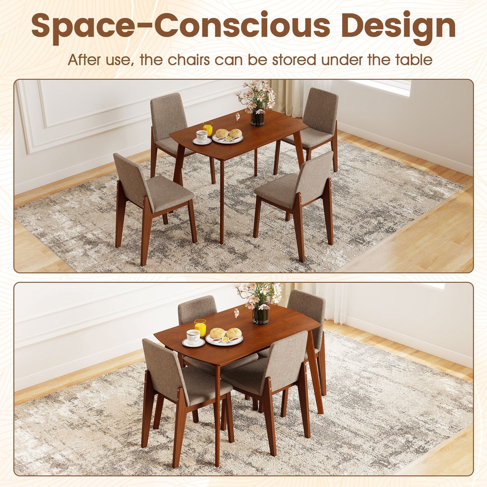 Costway 5-Piece Dining Table Set for 4,Rectangular Kitchen Table withLinen Fabric Chairs