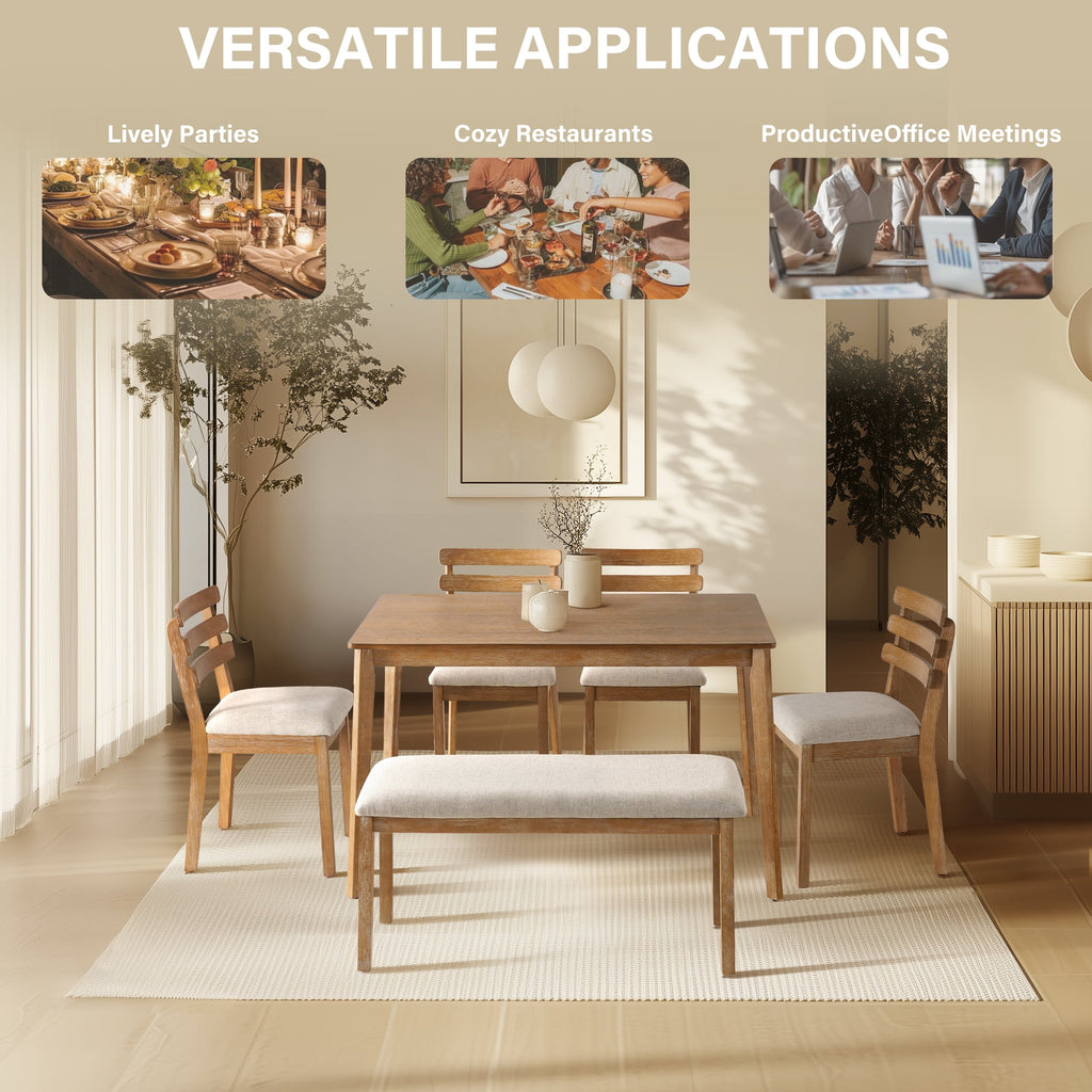 KithKasa Rectangular Dining Table Set for 4 , Kitchen Table and Chairs for 4, 5 Piece Space Saving Wood Kitchen & Dining Room Tables Set Furniture