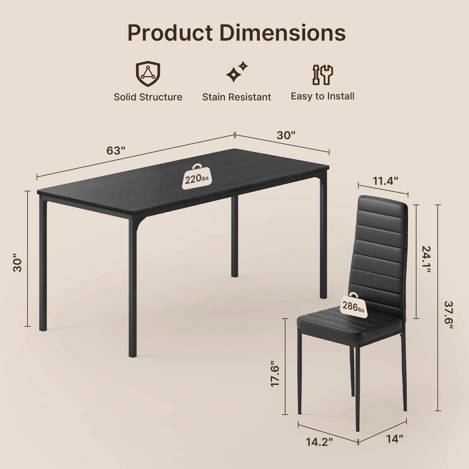 Asofer 5-Piece Dining Table Set for 4, Mid-Century Modern Solid Wood  Kitchen Table and 4 Upholstered Chairs, Small Space Rubberwood Dinette Set for Apartment, Walnut