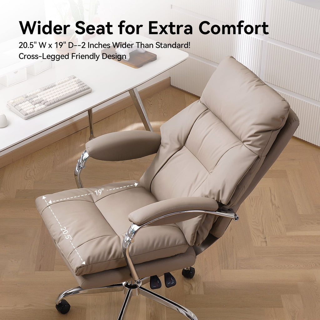 LEAGOO Reclining Office Chair with Foot Rest, Executive Office Chairs with Arms, Ergonomic High Back PU Leather Comfy Swivel Computer Desk Chairs with Wheels and Lumbar Support for Home Office, White