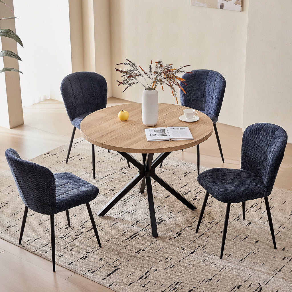 5 Piece 39 Round Dining Table Set for 4, Mid Century Kitchen Table with 4 Khaki Fabric Upholstered Dining Chairs for Apartment Living Room, Space Saving Table.