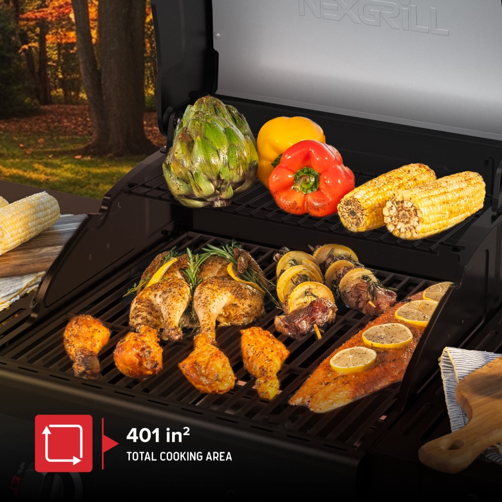 Nexgrill Deluxe 2-Burner Gas Grill with 401 SQ In Grate, 28000 BTUs, Stainless Steel Control Panel & Foldable Side Table, Propane BBQ Grill for Outdoor Cooking, Patios, Backyards and More -720-0864R