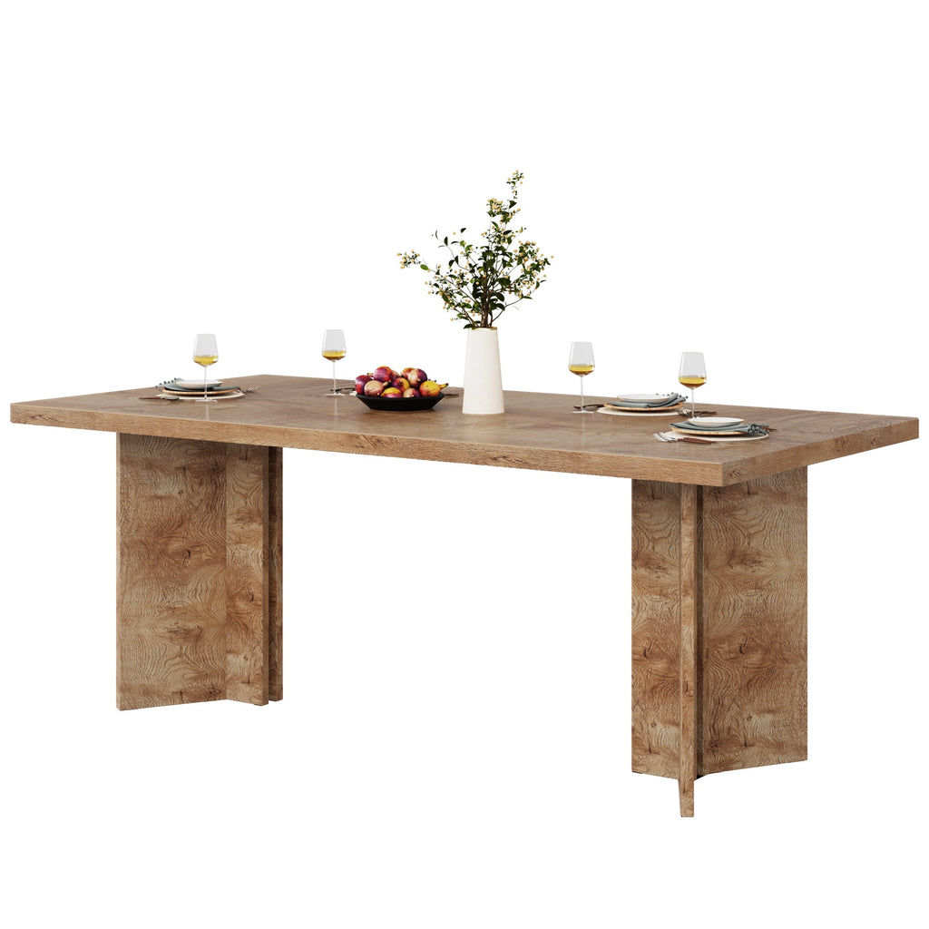 Fnova 63 Rectangular Modern Dining Table, Wooden Modern Kitchen Table for 6 People for Dining Room, Warm Brown (Chairs Not Included)
