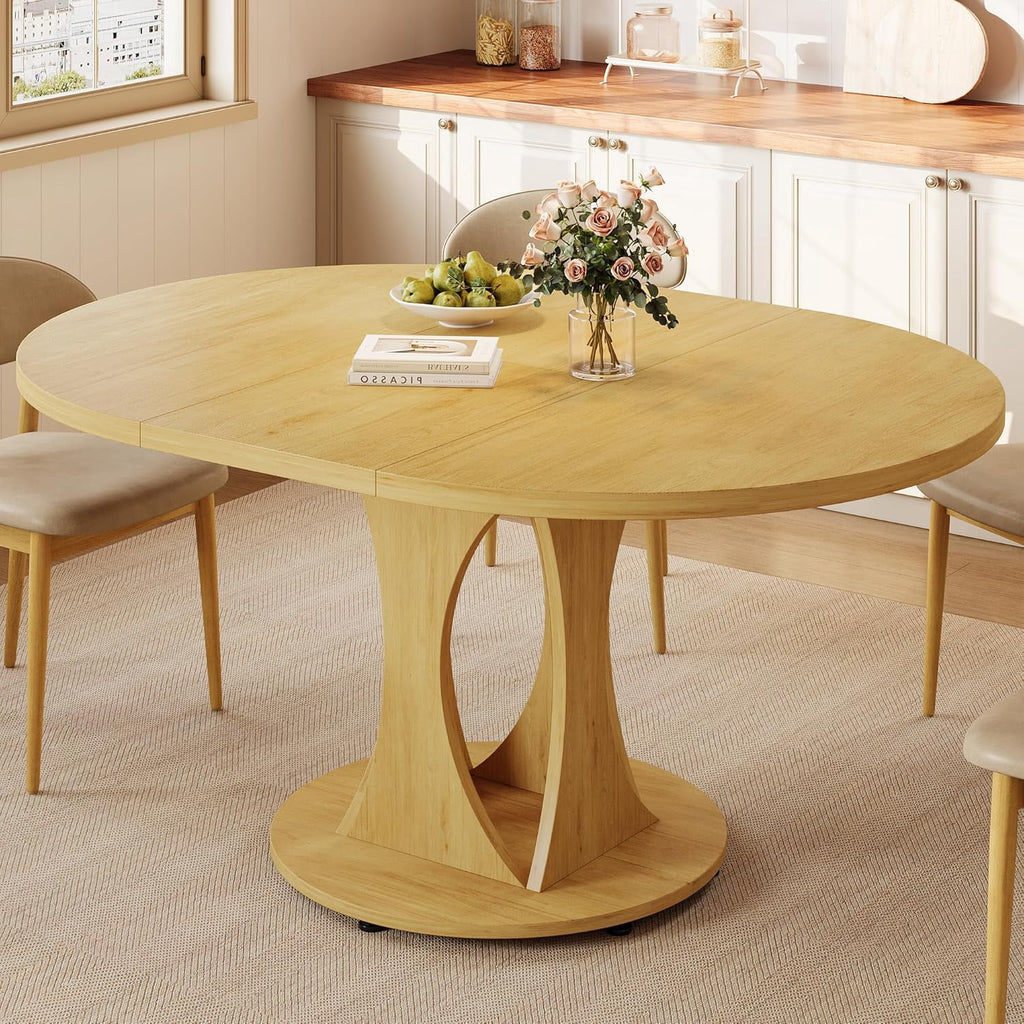 Virans 43.3-59 Extendable Round Dining Table for 6-8,Kitchen Table with MDF,Modern Dinner Table for Dining Rooms,Living Rooms,Walnut