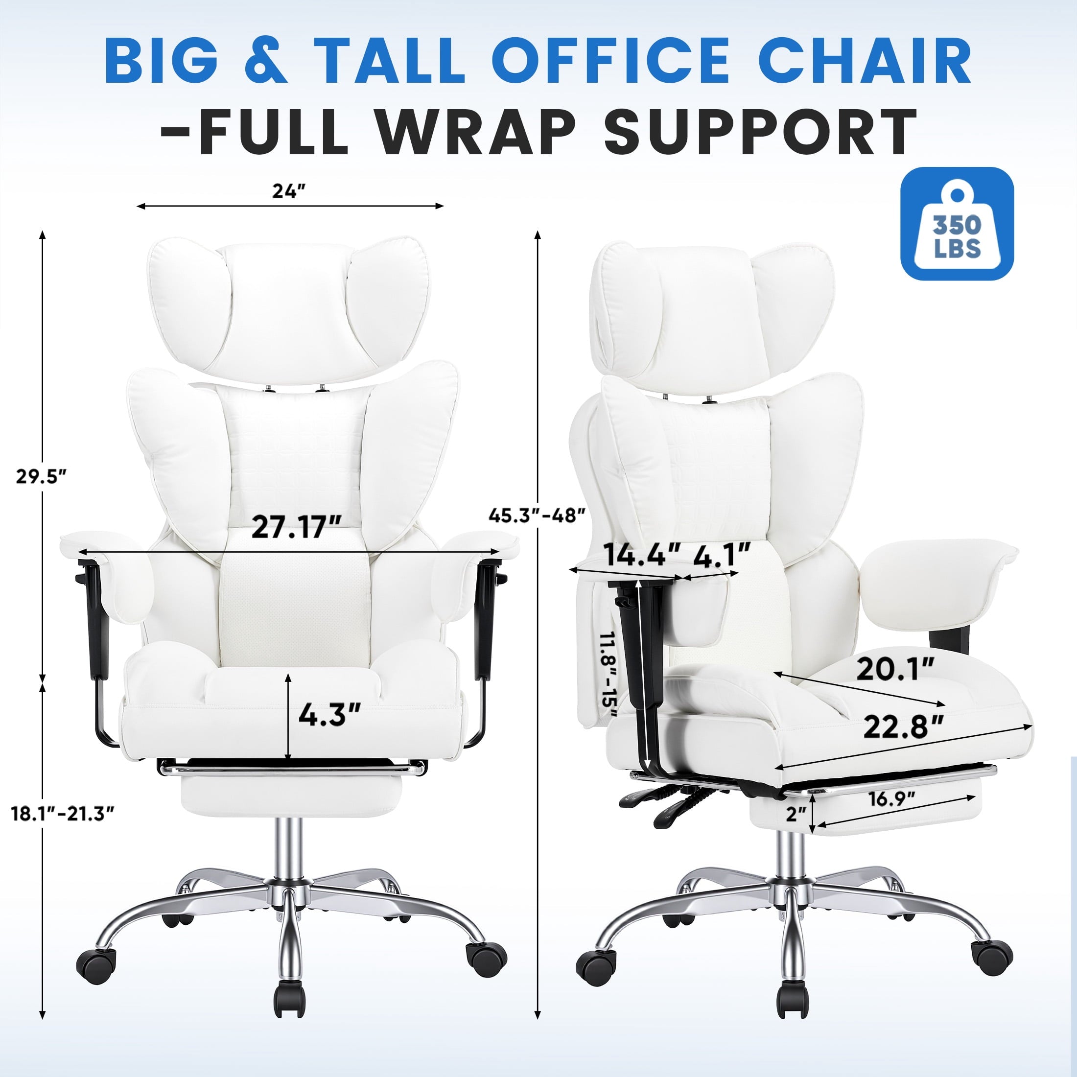 edx Executive Home Office Desk Chair, Ergonomic Big Tall High Back with Footrest & Lumbar Support, Reclining Comfy PU Leather Computer Gaming Chair with Swivel Wheels, Height Adjustable, Black