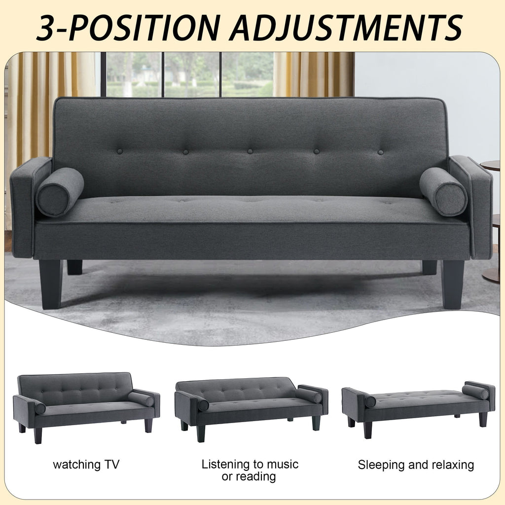 Bianlte 72 Futon Sofa Bed,Upholstered Folding Futon Sofa Couch,Modern Sofa Twin Size Futon Bed with Removable Armrests for Compact Living Space,Apartment,Gray03